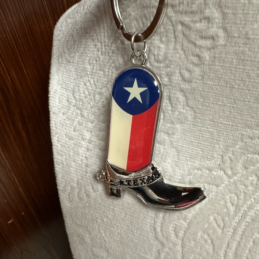 keychain Cowboy Boot Shaped with Texas Flag design